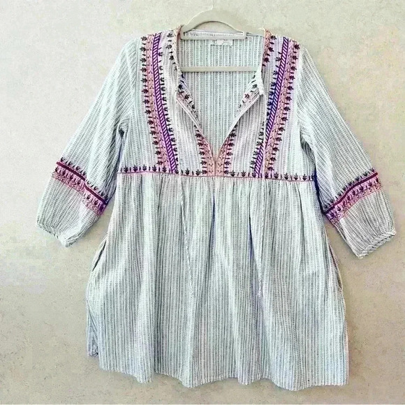 Zara Tops - ZARA L TRF COLLECTION BOHO PEASANT MULTICOLORED  EMBROIDERED OVERSIZED BLOUSE